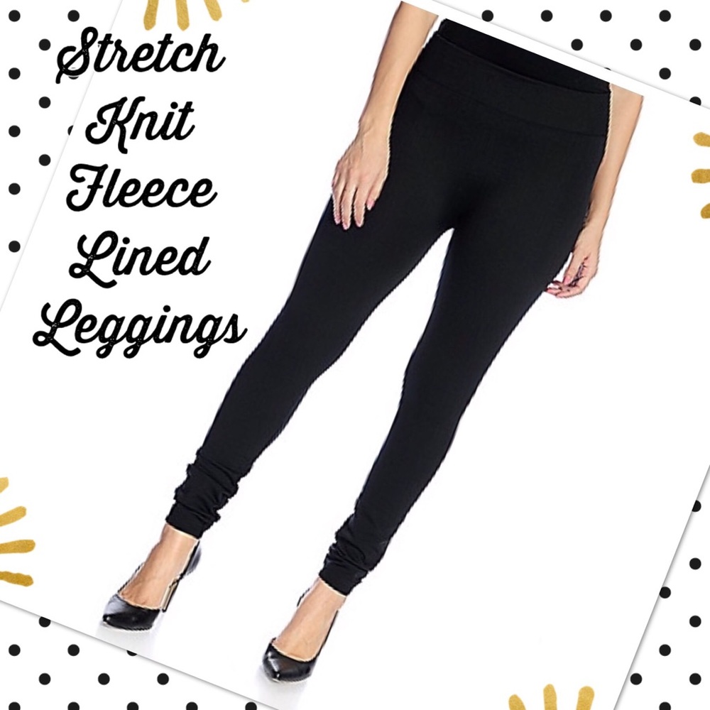 XS/S Stretch Knit Black Fleece Lined Leggings